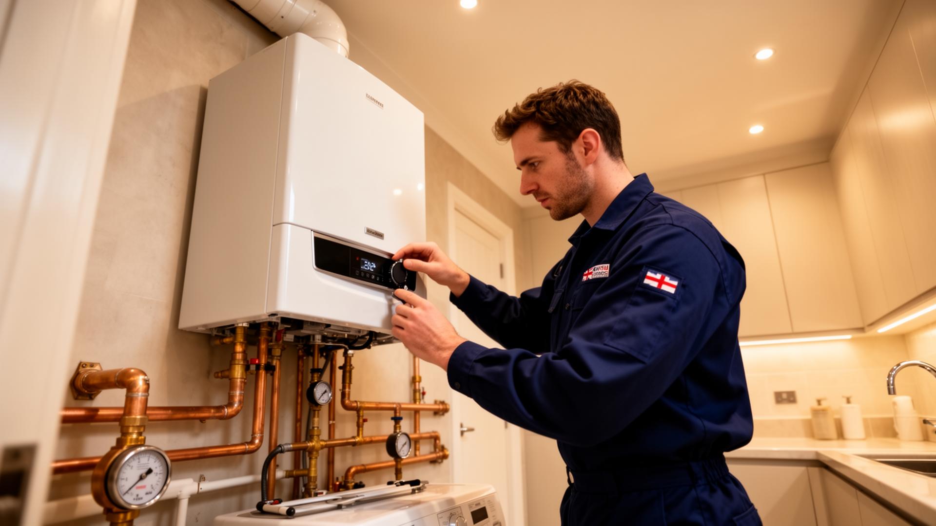 Gas Safe engineer servicing a modern boiler in a premium London home